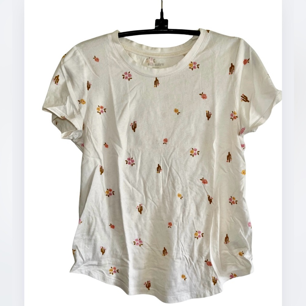 Old Navy White Tee with Cactus and Floral Print